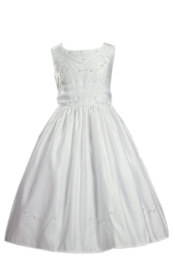 Swea Pea & Lilli Beaded Sleeveless White Satin Communion Dress
