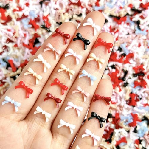 300PCS Bow Nail Charms Colorful 3D Bowknot Charms for Nail