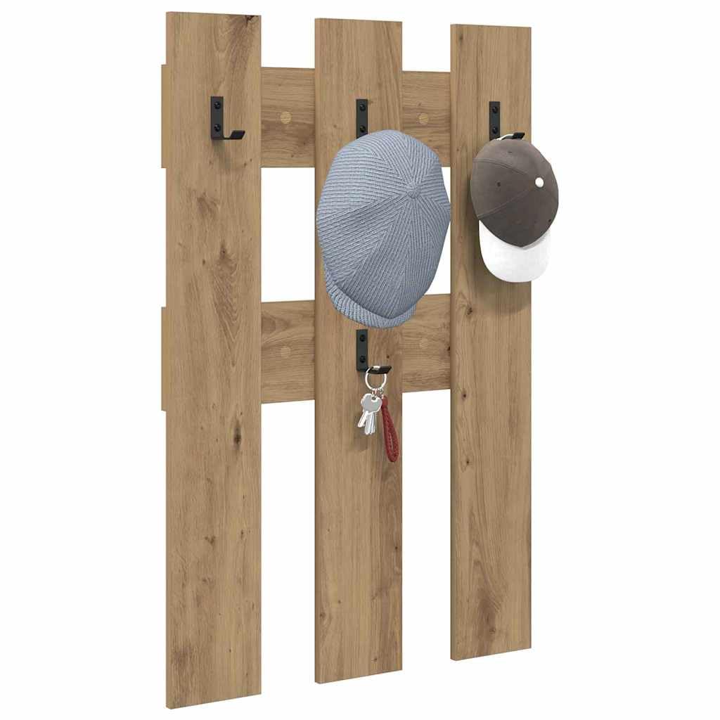 Leasha Porte Manteau Mural Bois, Porte-manteau Patère Murale pour Entrée Couloir Chêne artisanal 65x3x100 cm