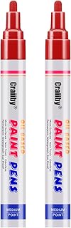 Red Paint Markers, 2 Pack Oil-Based Waterproof Quick Dry Permanent Paint Pen Set for Rocks Painting, Wood, Fabric, Plastic, Canvas, Glass, Mugs, Metal, Tire, Stone, DIY Craft