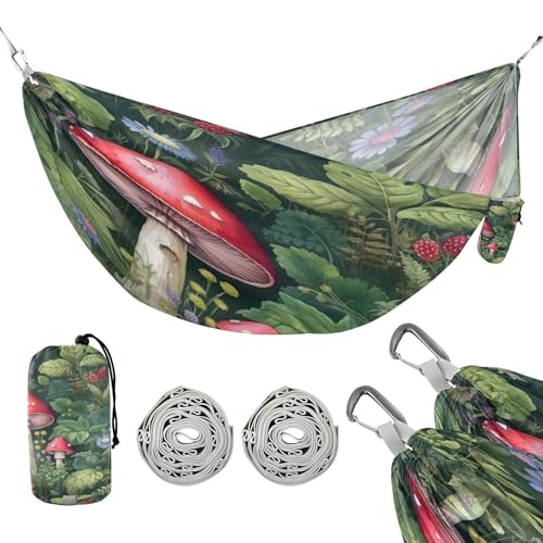 ATTX Green Mushroom Flower Camping Hammock - Lightweight & Portable Hammocks, Heavy Duty 330lbs Capacity for Indoor, Hiking, Backpacking, Travel, Backyard, Beach#295