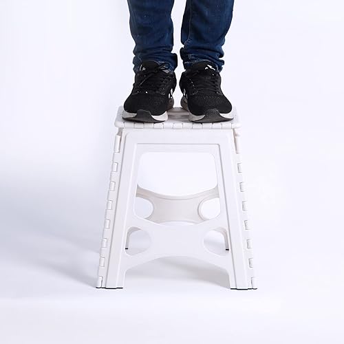 Miniatura 4 de SHIMOYAMA Taburete plegable de plástico de 15 pulgadas de alto para camping, picnic y hogar, 1 paquete, taburete plegable para adultos, blanco