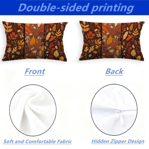 Housse coussin 40x80cm marron velours résistant impression feuille recto verso