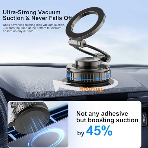 Image of Phone Holders for Your Car, [80+LBS Strongest Suction & 2800gf Magnetic] 360 Adjustable Foldable Vacuum Magnetic Suction Car Cell Phone Holder Mount Compatible for MagSafe iPhone Car