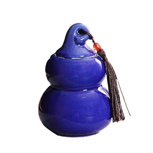 OSKOUR Tanque de té de cerámica con forma de calabaza azul del tesoro, botes de cerámica para té y café, juego de botes de azúcar, tarros para frutos secos para decoración de cocina, 10x7cm