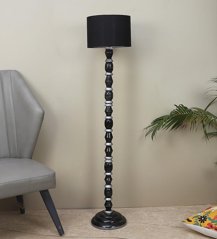 Image of tu casa Mango Wooden Floor Lamps with Black & White Base & Black Shade for Home Decor, Bedrooms Corner, Living Room, Gifting, Diwali Decoration, Hall, Office (Height: - 56 inch) - Bulb not Included