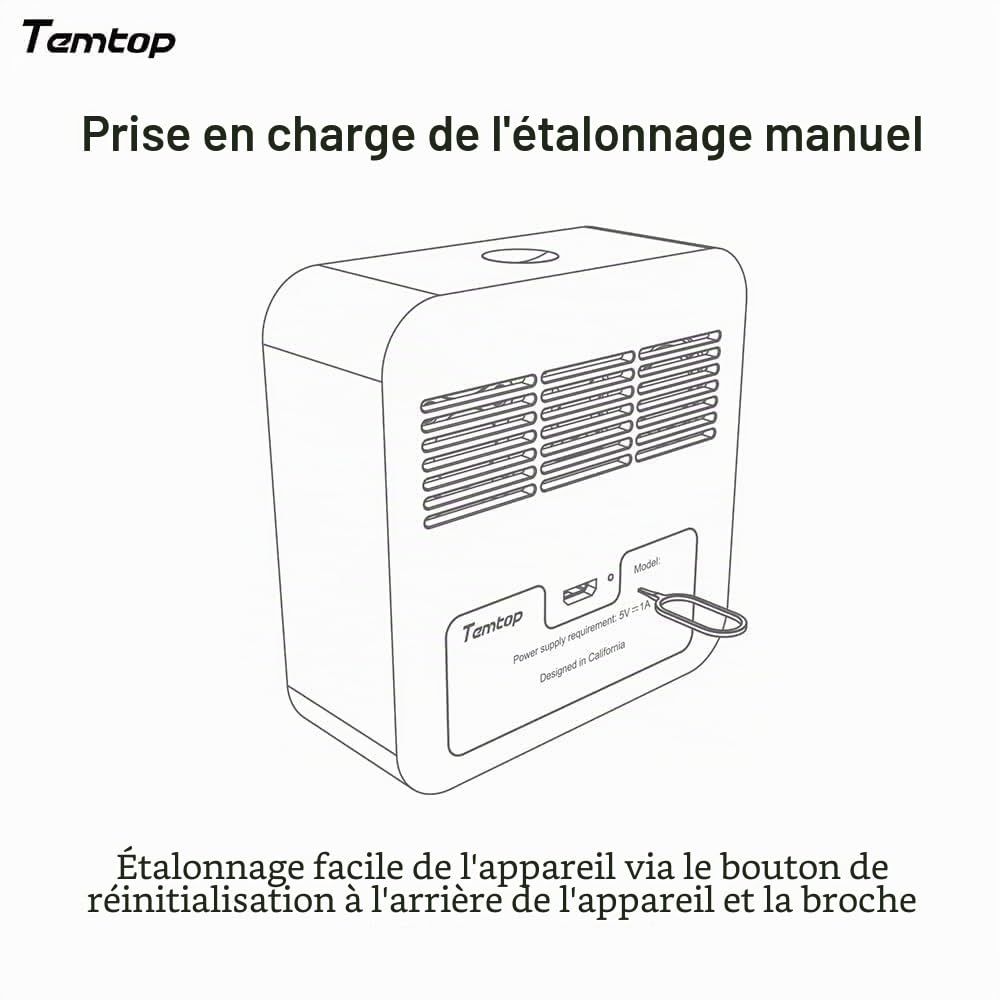 Temtop M10 Surveiller Détecteur de Qualité de l'air pour PM2.5/HCHO/TVOC/AQI, Portable Moniteur Intelligent, Batterie Rechargeable