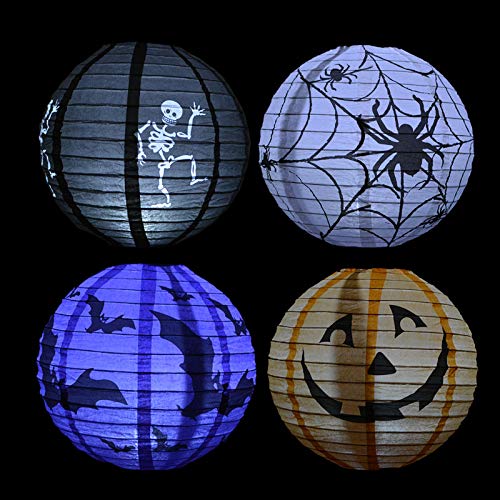 MKISHINE 4 Pack Halloween LED Paper Lanterns,Halloween Decorations Lantern Garden Home Yard Party Props Gift for Kids,easy to put up and take down(battery not included) (4 PCS LED Paper Lanterns)