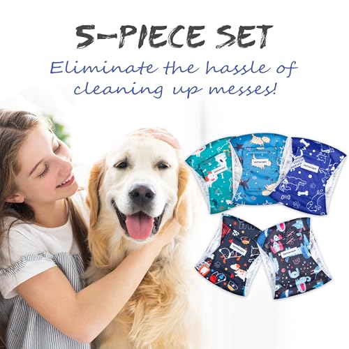 Image of 5 Pack Dog Diapers Male Reusable Belly Bands Washable for Large Male Dogs, High Absorbency for Puppy & Doggy, Size XL