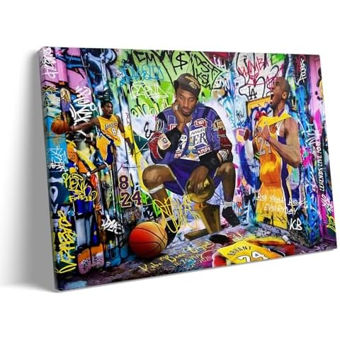 Kobe Bryant Inspirational Canvas Wall Art, Vibrant Graffiti-Style Basketball Artwork Kobe Portrait Print Poster Art Motivational Canvas Painting for Home, Game Room, Office, or Bedroom 24x30inch Cover