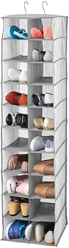 Miniatura 7 de mDesign Organizador de armario de tela suave, para zapatos, bolsos, embragues, accesorios, grande, 20 estantes sobre la barra de almacenamiento,