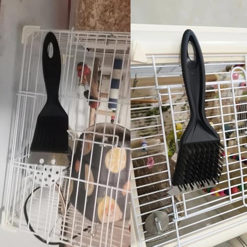 Image of 2 Pack Bird Droppings Cleaning Brush with Scrapper Stainless Steel Bird Cage Brush Bird Poop Remover Birdcage Stain Cleaning Tool for Bird Cage and Surface Cleaner Spray Scrubbing Wipes