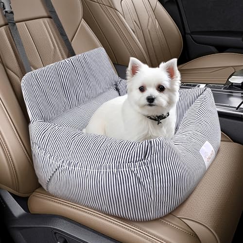 CALIYO Hundeautositz mit Stabiler Basis & Sicherheitsgurt | Hundesitz Auto für Kleine bis 10 kg | Memory Foam-Sitzauflage | Wasserdichter, Abwaschbarer Hundekorb mit Aufbewahrungstasche (Blau/Weiß)