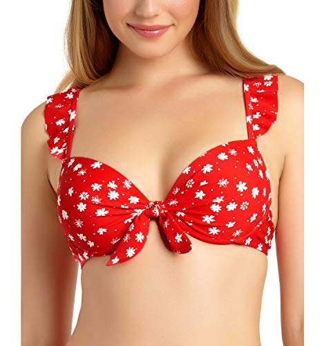 California Waves Top de biquíni júnior com babados e aro, Vermelho, M