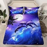 Odot Conjunto Sábana Bajera y Funda de Almohada, Patrón Animal 3D Sábana Bajera Ajustable Elástica Sabana Bajera Sabanas Bajeras para Cama 90 105 135 150 (90x200x30cm,Delfín)