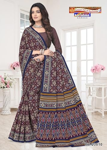 Image of Karishma Pure Cotton Mulmul (stiff) Saree With Beautiful Patola Design (Purple)