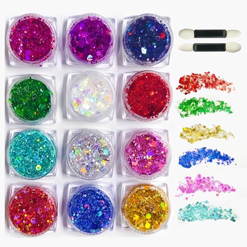 12 Colors Glitter Gel, Face Body Hair Makeup, Party Festival