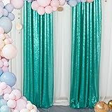 ShinyBeauty Sparkle Backdrop Curtain Teal 2 Panels Set Sequin Photo Backdrop Christmas Green 2FTx8FT Sequin Backdrop Curtain Pack of 2-1220S