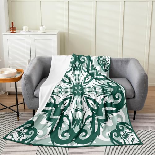 Erosebridal Green Vintage Flannel Blanket Baby 30x40, Exotic Chinoiserie Florals Soft Fleece Blanket for Sofa Chairs, Green and White for Kids Girls Boys, Aztec Antique All Seasons Fuzzy Plush Throw