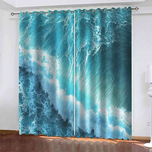 Rideaux occultants bleu vagues océan isolants thermiques et phoniques 200x214 cm - 2