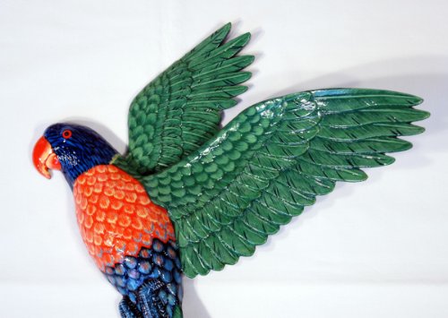 Lx Handpainted Flying Green Parrot Wall Mount Decor Plaque 19" #TOP2