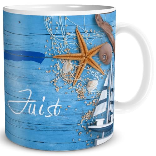 TRIOSK Tasse Juist Nordsee Insel Souvenir Geschenk Maritim für Reiselustige Nordseeliebhaber Frauen Männer Büro Kollegen, Keramik 300ml
