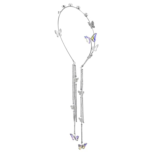 Diadema de mariposa con diamantes de imitación para boda, cadena para la cabeza, borla plateada, banda de aro de cristal, vendimia, mariposa,