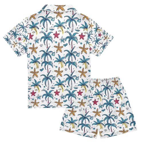 senya Cute Coconut Tree Satin Summer Pajama Sets Silk Short Sleeve Button Down Sleepwear2