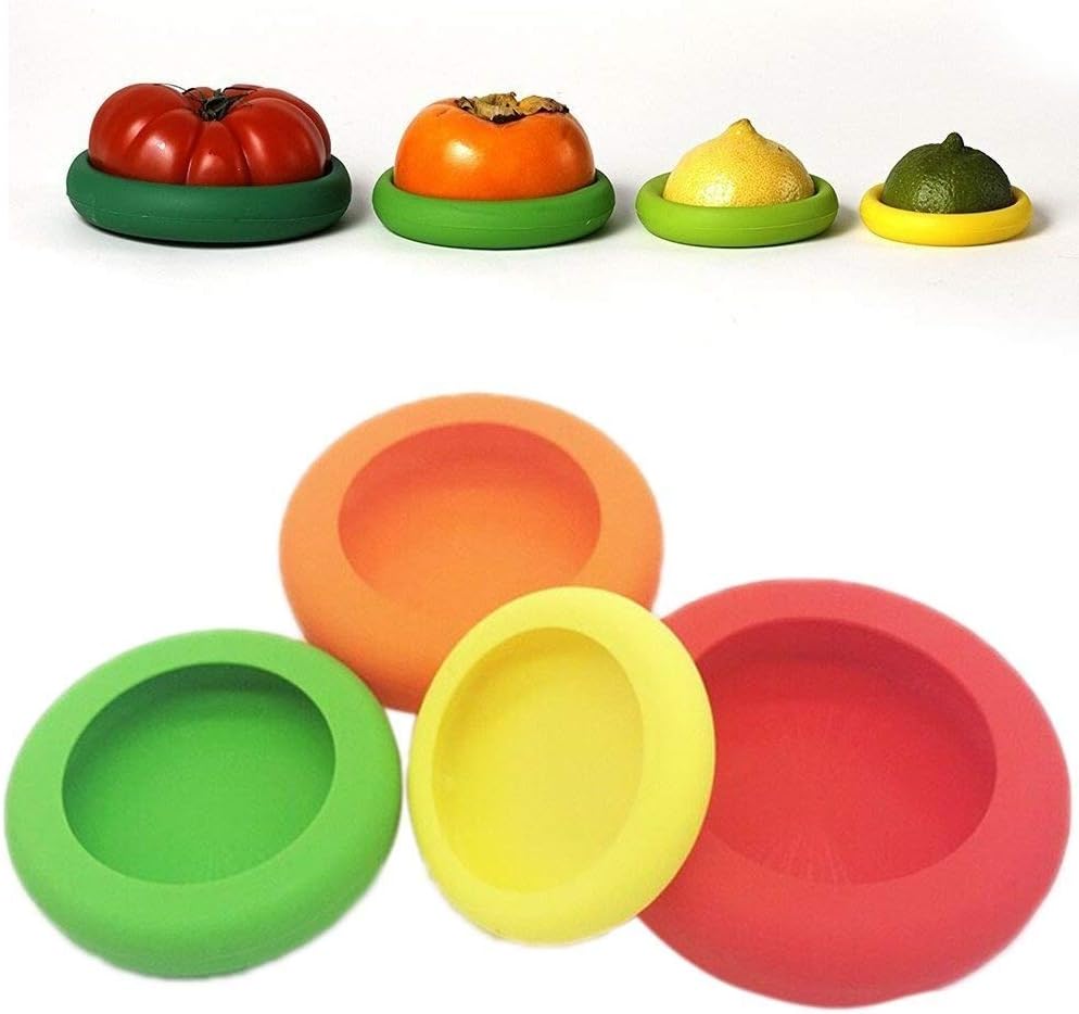 HANGMU Reusable Silicone Food Savers Protectors Caps for Jars and Cans food Storage Cover Containers Set for Fruit and Vegetable Random Color, Set of 4