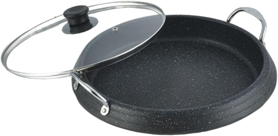 Luxshiny Medical Non Stick Round Roasting Pan for Indoor Outdoor Bbq Even Heating Grill Tray for Steak Chicken Vegetables Suitable for Induction Cookers and Korean Bbq