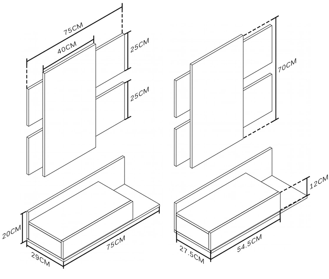 DORMIDAN- Recibidor con Espejo MOD2, Mueble de Entrada, cajón y balda en Dos Alturas (Blanco)