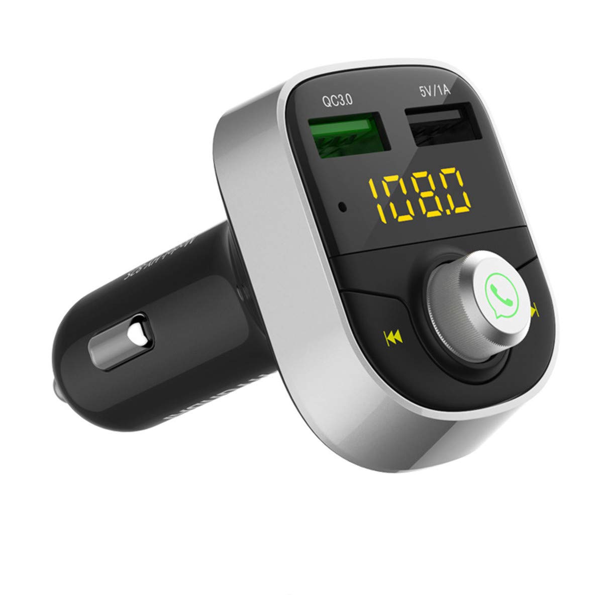 YONGYAO 12V-24V Bluetooth Coche Reproductor de MP3 Puerto USB Dual QC 3.0 Cargador rápido LED Advertencia de Voltaje de Pantalla Llamada Manos Libres U Disco Música-Plata