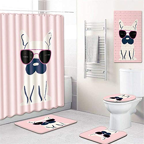 Claean-Acces-Home Badematten Zum Set 5 Stück 3D Hund Duschvorhang/Badematte/Toilettenkissen Set Charakter Muster Anti…