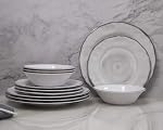 Ensembles de vaisselle à la mélamine - 12pcs Melamine assiettes de dîner, salades et bols, pour usage quotidien blanc