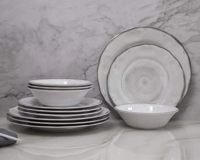 Ensembles de vaisselle à la mélamine - 12pcs Melamine assiettes de dîner, salades et bols, pour usage quotidien blanc