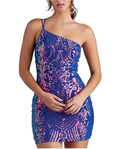one arm homecoming dresses Zena One-Sleeve Short Sequin Homecoming Dress Rose / XSmall