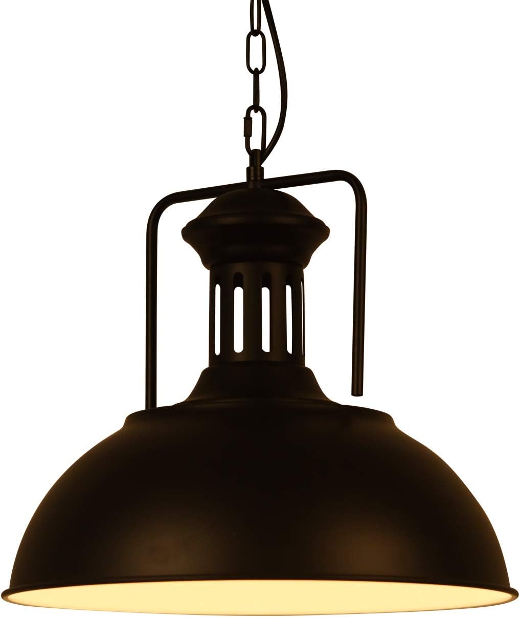 Huahan Haituo Vintage Rustic Pendant Light, Retro Industrial Metal Light Fitting for Loft Dining Room Restaurant Hotel Bars Café (Black, 42cm)