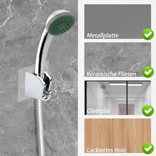 Duschbrause Halterung, Verstellbarer Handbrause Halterung Ohne Bohren, Duschhalterung Verstellbar (45°), Handbrause Halterung Universal, Handbrause, Brausehalter Wandmontage, Chrom, Silber