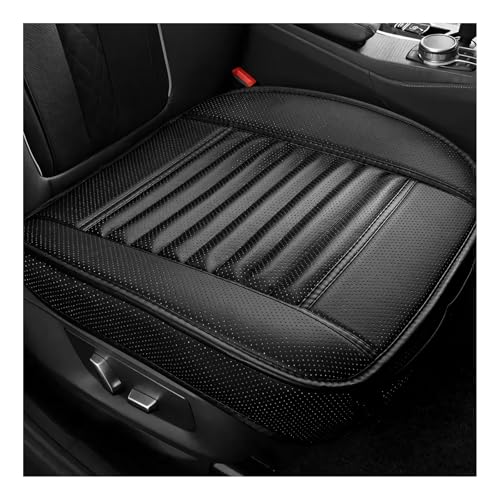 Sun Walker Car Seat Bottom Cover, Anti-Slip Bamboo Charcoal Leather Auto Front Seat Cushion with Pockets, Breathable Full Wrapped Bottom Seats Protective Cover for Sedan SUV Truck (Black)