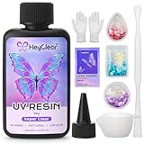 HeyClear UV Resin kit with Molds and Casting Tools -Super Clear, Hard, Low Odor, Premixed and Fast Curing for Jewelry Making, DIY Craft Decoration, Coating -100g