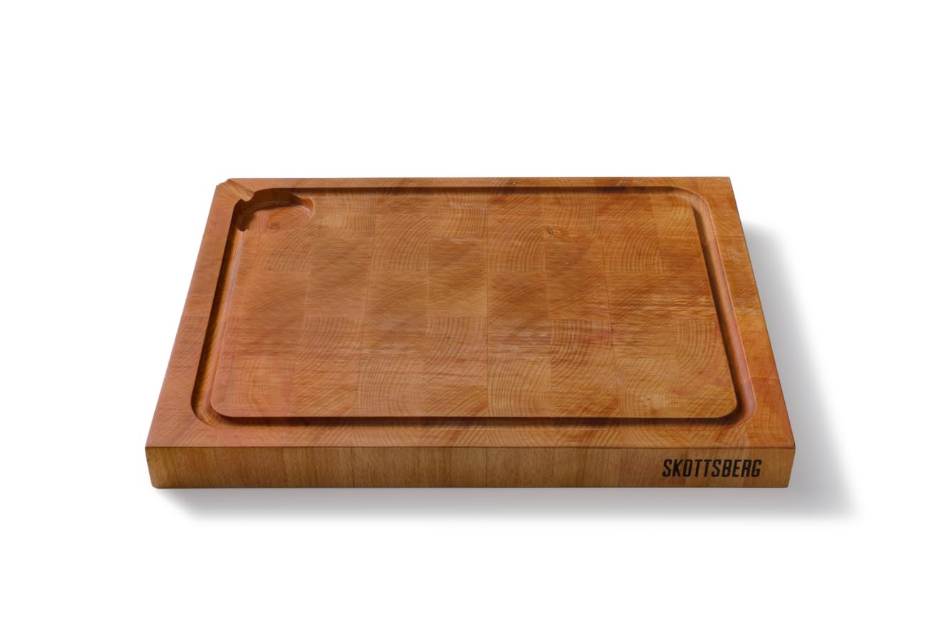 Planche à découper en bois hêtre Skottsberg 39x30x3.5 cm avec poignées et rainure