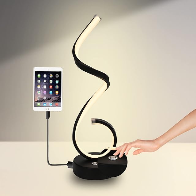 LED Touch Control Creative Table Light Bedside Lamp Spiral Black 3 Colors Dimmable Desk Lamp for Bedroom Nightstand Lamps Bookshelf Office Desk Lamp 22W (Black)