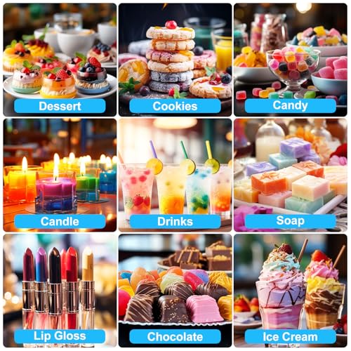 Food Flavoring Oil - 14 Flavors of Pure Natural Liquid Lip Gloss Flavoring Oil, Concentrated Candy Flavors for Baking & Cooking, Lip Balm, Drinks, Soap and Slime Making, Water & Oil Soluble - 0.25 Fl Oz (6ml) Bottles
