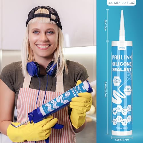 Image of PAULINN 4 Pack White Silicone Caulk Waterproof 100% Silicone Caulk for Kitchen & Bathroom