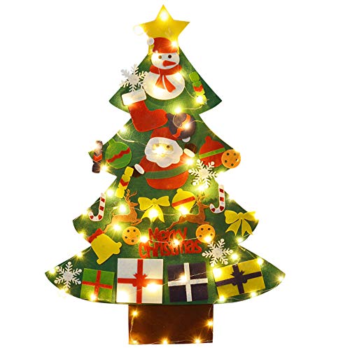 Coxeer Felt Christmas Tree, 3.28FT DIY Christmas Tree with LED String Lights 16.4 ft with 50 LEDs and 30 PCS Ornaments for Kids Xmas Gifts Home Door Wall Decoration