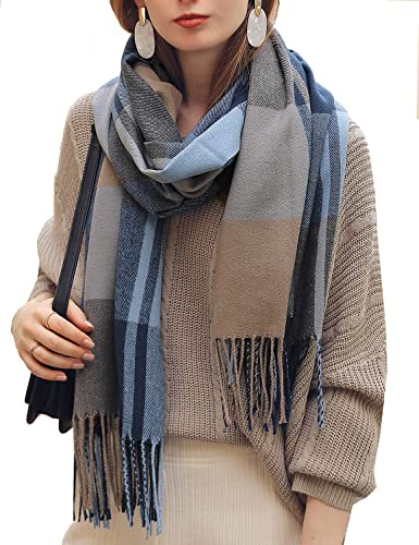 HYUET Winter Pashmina Schal Schal Damen Plaid Elegant Lange Weiche Warme Wickelschals Tartan Tartan Wrap Strickschal Winter Poncho Stola Pashmina für Damen Herren,Blau,65 *...