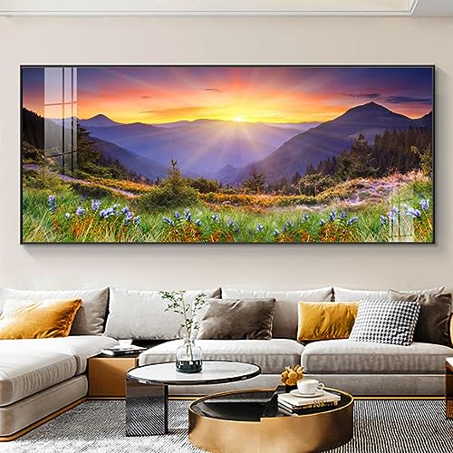Lever du soleil paysage montagnard 70x140cm déco murale apaisante