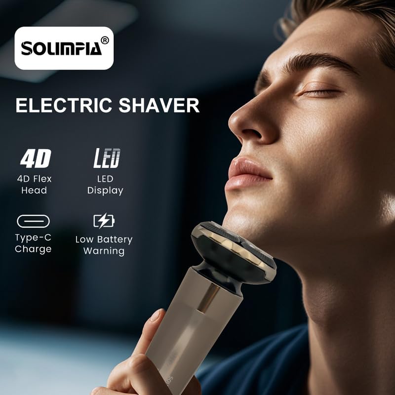 Image of SOLIMPIA HT-925 Cordless Rechargeable Waterproof 3 Head Electric Shaver Wet & Dry Rotary Shavers for Men Super-Fast Charge 120 minutes Runtime with LED Digital Display