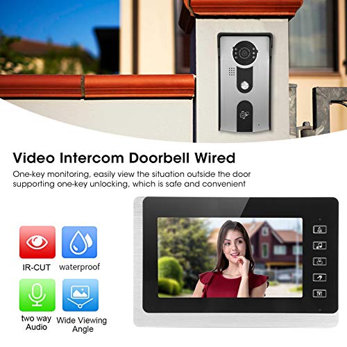 Campainha de vídeo de 7 polegadas 90°, campainha inteligente wi-fi com registro de vistor, campainha