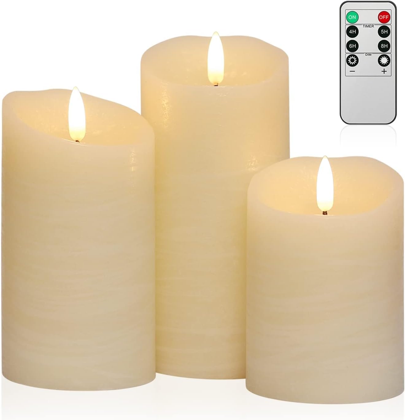 ANGELLOONG Flickering Flameless Candles with Remote, Real Wax Battery Operated Candles with Timer for Home Decor, Set of 3 LED Fake Candle for Fall Wedding Halloween Chirstmas Decoration, Ivory White